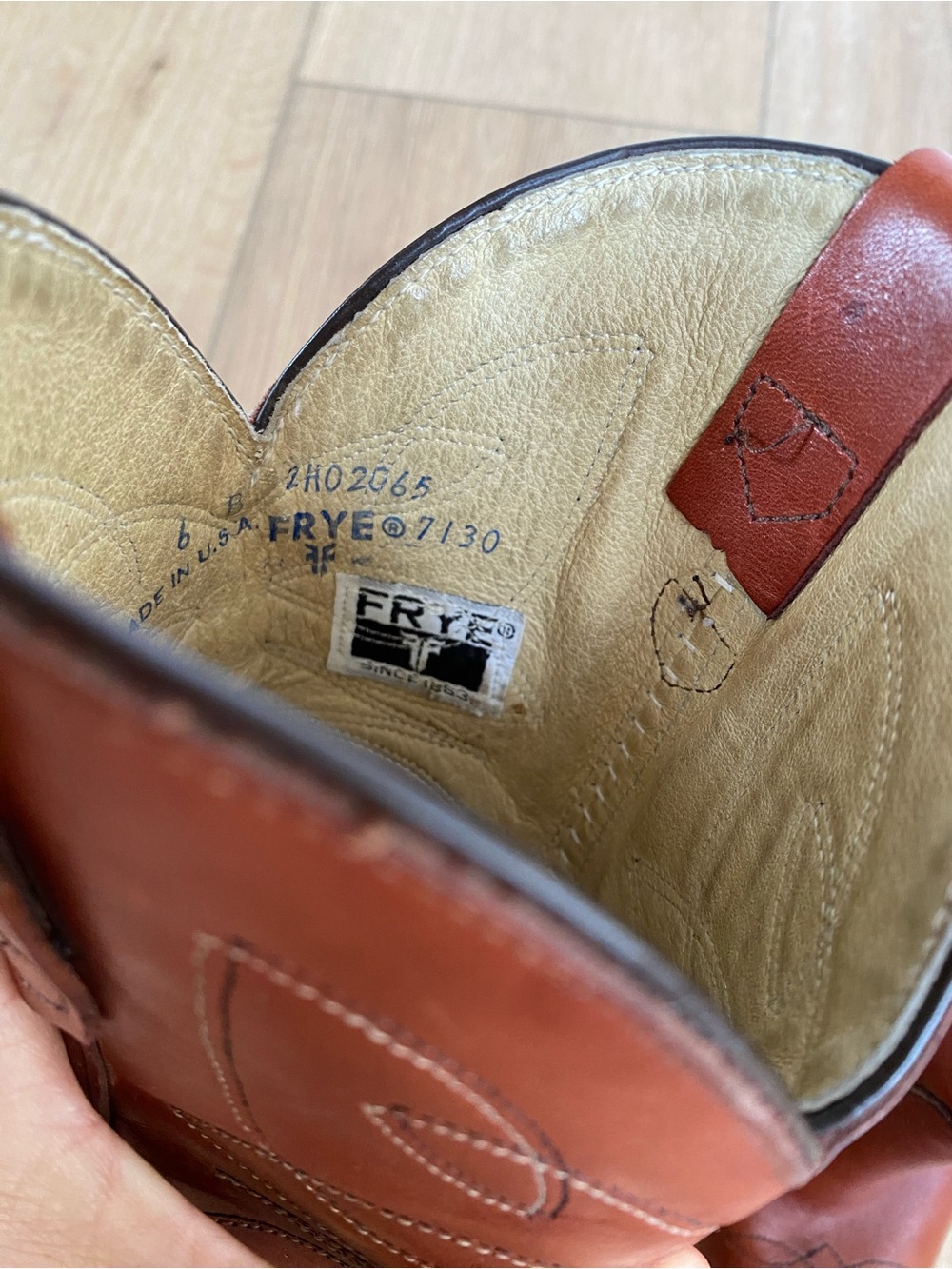 Vtg 70s FRYE Leather Cowboy Boots 7130 Cognac 6B - Picture 6 of 14